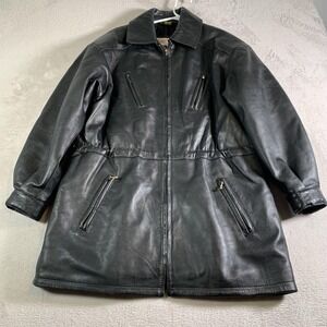 Excelled Leather Jacket‎ Coat Womens Small Black Long Zip Pockets Lined City